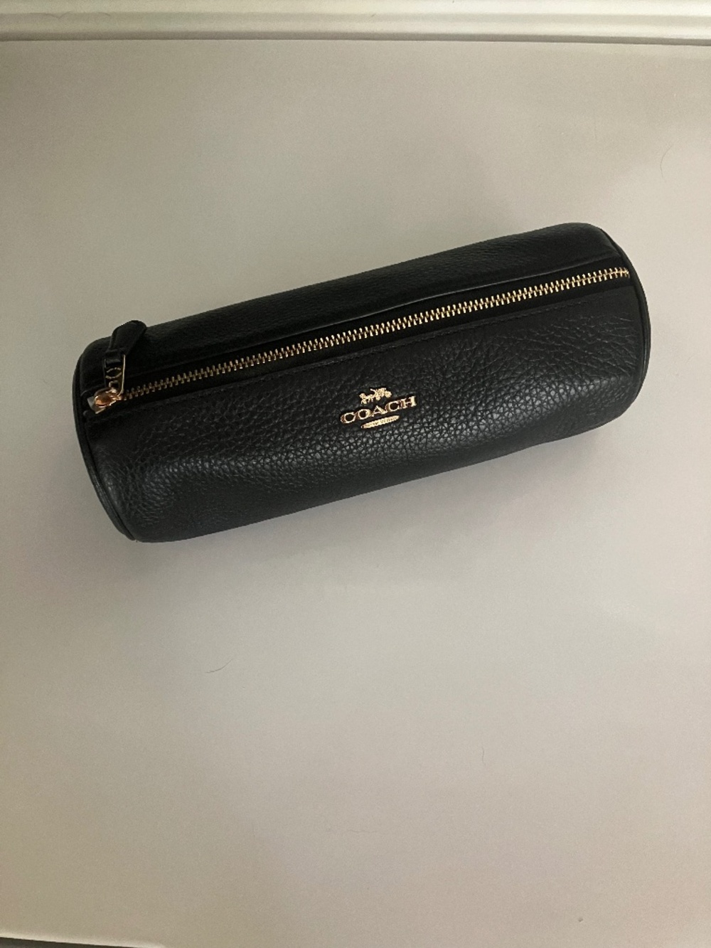 COACH Black Pebbled Leather Case Makeup Brush Pencil Round Tube